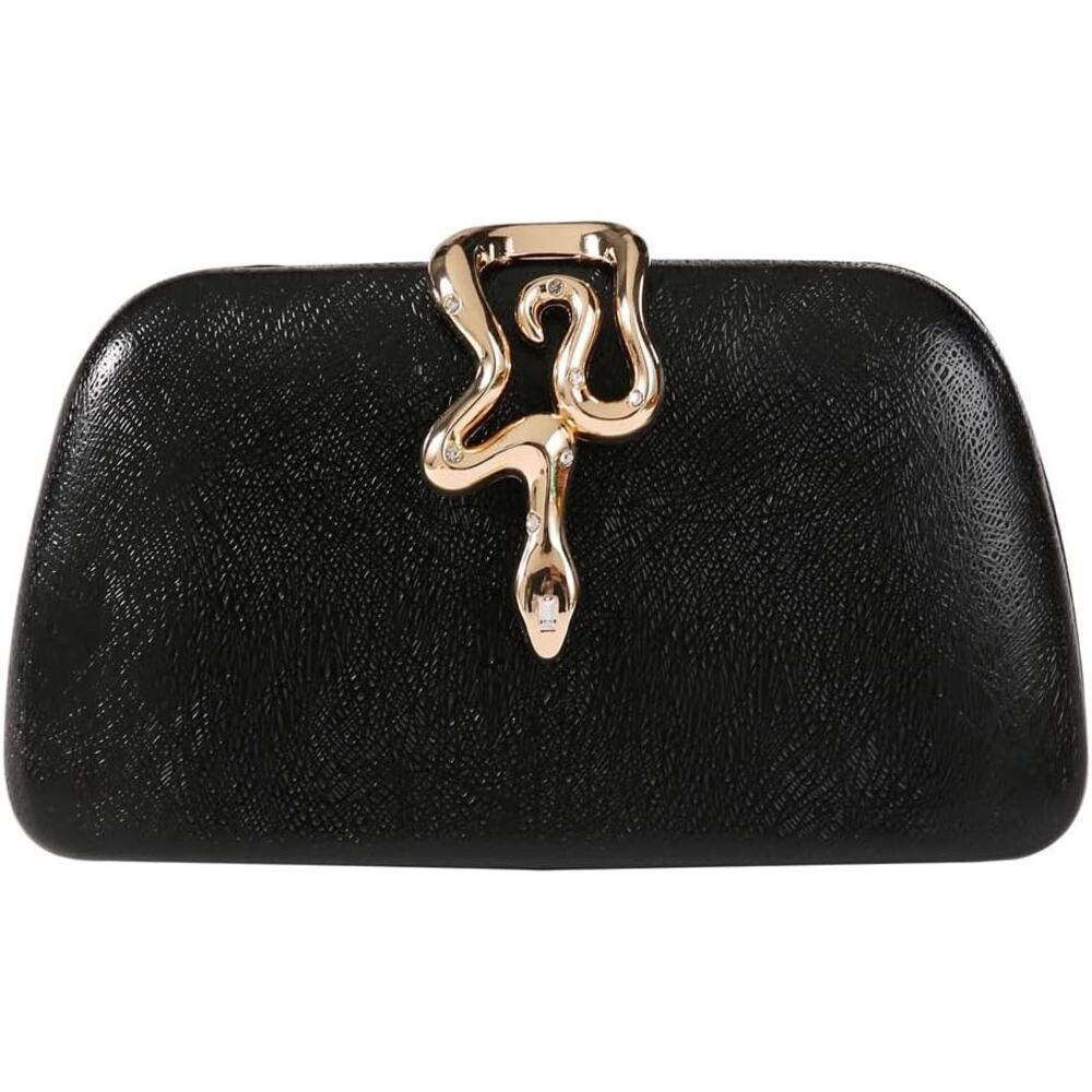 Dreubea Womens Black Gold Snake Detachable Chain Clutch Crossbody Handbag